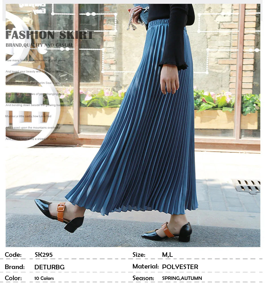 Vintage Pleated Midi Long Skirt For Women Korean Fashion Casual High Waist Chiffon Skirts Jupe Faldas 18 Color 2024 Autumn SK397