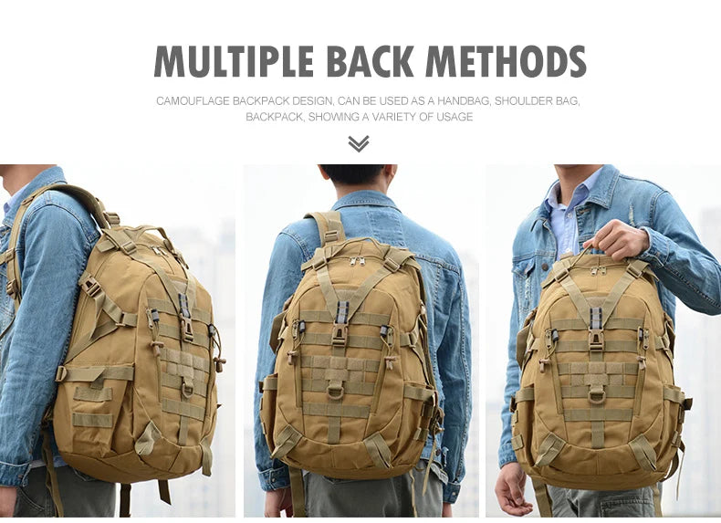 40L Camping Backpack Men's Bag Travel Bags Tactical Molle Climbing Rucksack Hiking Outdoor Reflective Shoulder Fishing Bag