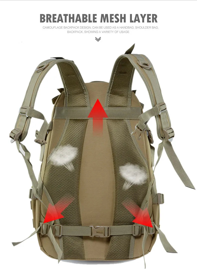 40L Camping Backpack Men's Bag Travel Bags Tactical Molle Climbing Rucksack Hiking Outdoor Reflective Shoulder Fishing Bag