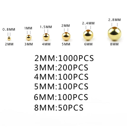 JHNBY Gold Plated Metal beads 2/3/4/5/6/8MM Round Iron Spacer Loose Beads For Jewelry Bracelets Necklace Making DIY Accessories