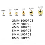 JHNBY Gold Plated Metal beads 2/3/4/5/6/8MM Round Iron Spacer Loose Beads For Jewelry Bracelets Necklace Making DIY Accessories