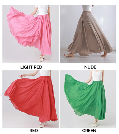 High Quality Cotton Linen Maxi Skirt Womens Casual Elastic High Waist Pleated A-Line Beach Skirts Boho Saia Feminina Faldas Jupe