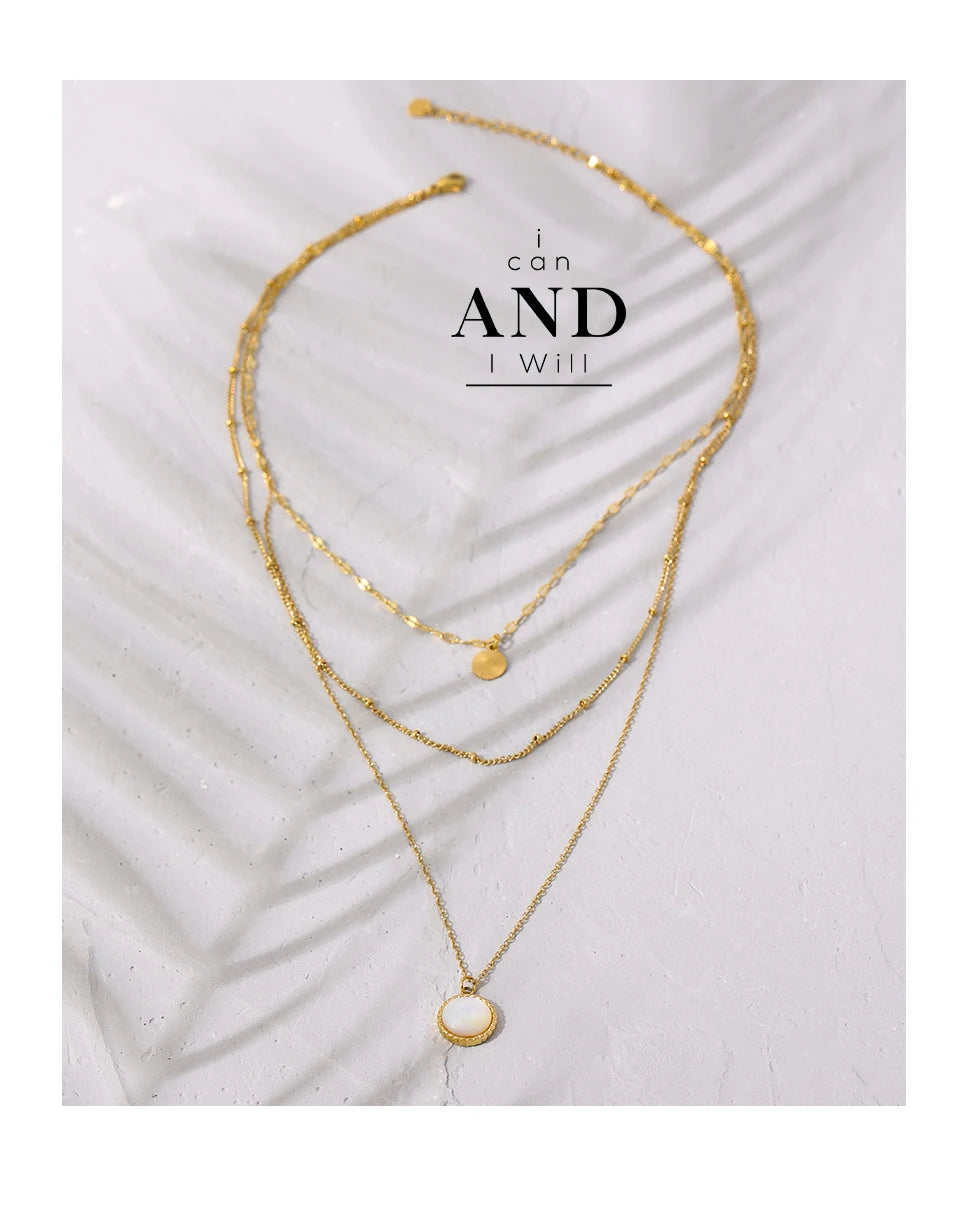 Yhpup Bohemian Round Pendant Stainless Steel Necklace Chain Exquisite Metal Texture Collar Women Necklace бижутерия Office Gift