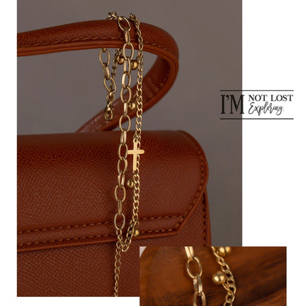 Yhpup Stainless Steel Cross Layered Bracelet for Women Charm Metal 14 K Plated Trendy Golden Wrist Unique Design Jewelry брелок