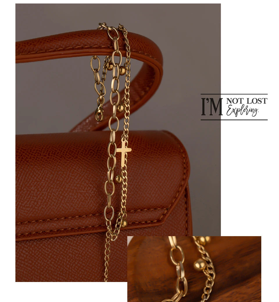 Yhpup Stainless Steel Cross Layered Bracelet for Women Charm Metal 14 K Plated Trendy Golden Wrist Unique Design Jewelry брелок