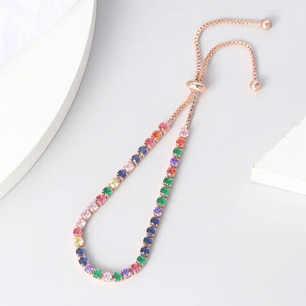 Adjustable Multicolor Tennis Bracelets for Women Ladies Wedding Rainbow Colorful Zircon Charm Bracelet Hand Chain Jewelry DZH043