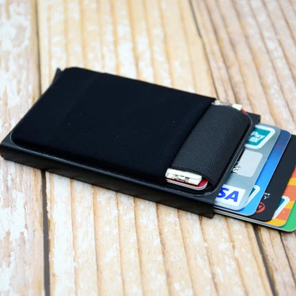 Slim Aluminum Card Wallet With Elasticity Back Pouch ID Credit Card Holder Mini RFID Wallet Automatic Pop up Bank Card Case