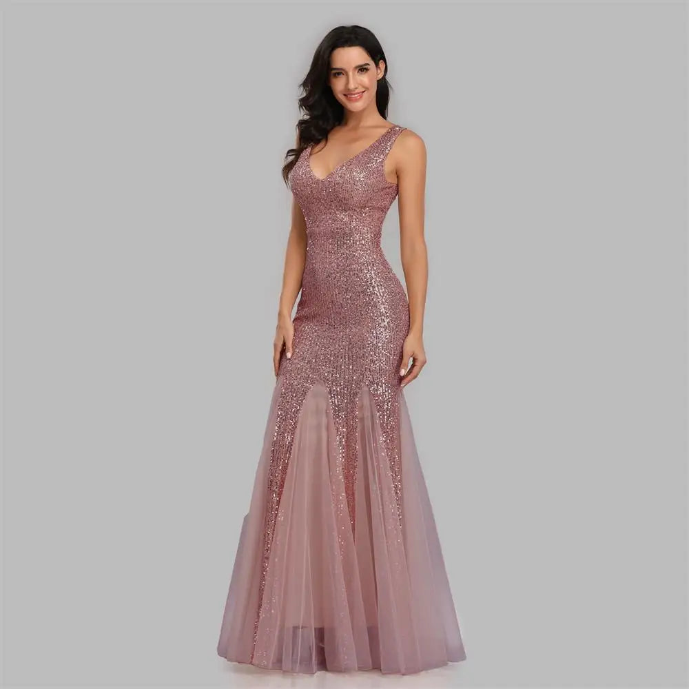 V-Neck Mermaid Dress with Shawl, Long Formal Prom Party Gown, Sequins Sleeveless, Sexy Evening Dress, Plus Size