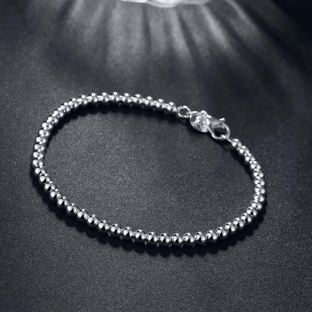 Christmas gifts charm 925 Sterling Bracelet 4MM beads chain for woman Popular brands jewelry fashion Wedding party