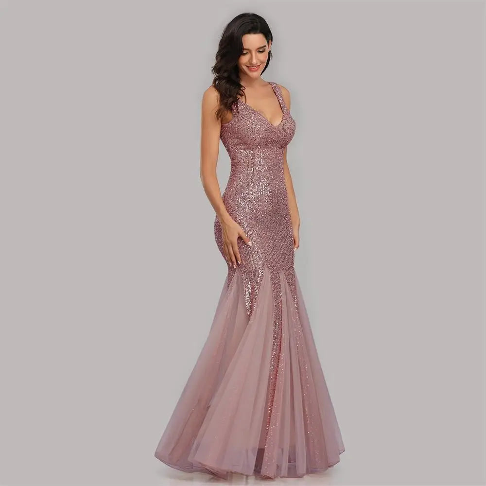 V-Neck Mermaid Dress with Shawl, Long Formal Prom Party Gown, Sequins Sleeveless, Sexy Evening Dress, Plus Size