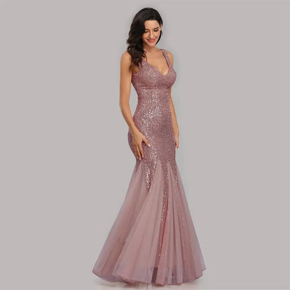 V-Neck Mermaid Dress with Shawl, Long Formal Prom Party Gown, Sequins Sleeveless, Sexy Evening Dress, Plus Size
