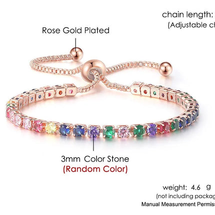 Adjustable Multicolor Tennis Bracelets for Women Ladies Wedding Rainbow Colorful Zircon Charm Bracelet Hand Chain Jewelry DZH043