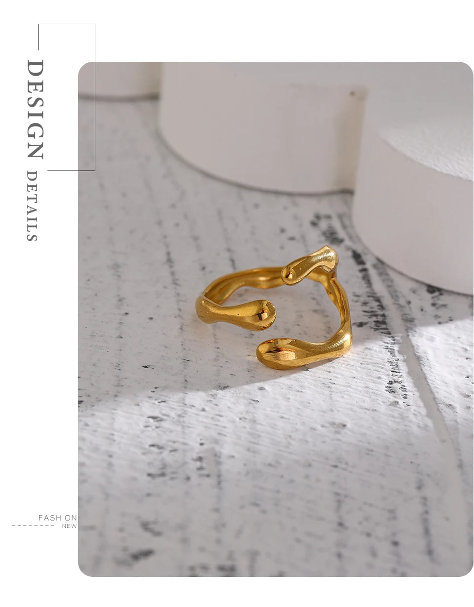 Yhpup 316L Stainless Steel Ring New Design Metalic 18 K PVD Plated Jewelry Trendy Opening Ring бижутерия для женщин Gift