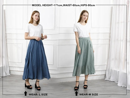 High Quality Cotton Linen Maxi Skirt Womens Casual Elastic High Waist Pleated A-Line Beach Skirts Boho Saia Feminina Faldas Jupe