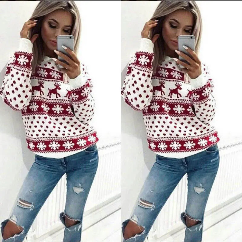 2023 Autumn/winter New European and American Foreign Trade Hoodie Cartoon Deer Print Christmas Round Neck Long Sleeved Hoodie