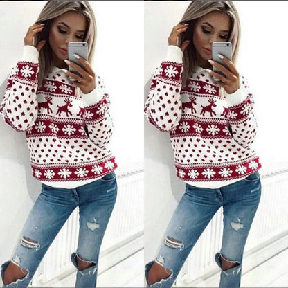 2023 Autumn/winter New European and American Foreign Trade Hoodie Cartoon Deer Print Christmas Round Neck Long Sleeved Hoodie