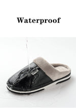 Men's Big Size Winter Slippers Home PU Leather Shoes for Men Indoor Waterproof Fur Cotton Male Bedroom Slipper Flat Houseshoes