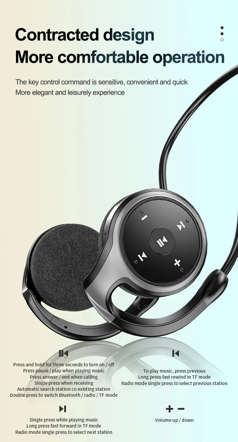 Wireless Headphones Bluetooth MP3 Player Headsets FM Radio On-Ear Comfort TF Card Slot Sport Wireless Earphones with Microphones