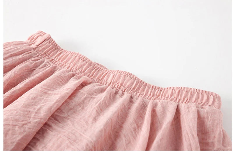 High Quality Cotton Linen Maxi Skirt Womens Casual Elastic High Waist Pleated A-Line Beach Skirts Boho Saia Feminina Faldas Jupe