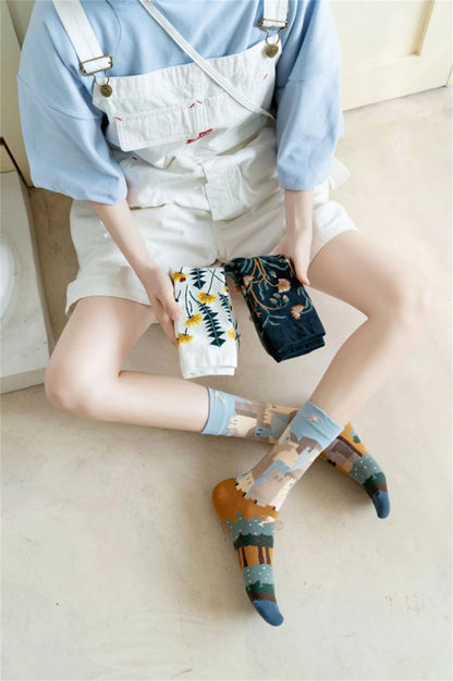 Hot Sale Colorful Cartoon Creative Fashion Vine Graffiti Novelty Men Women Socks Winter Warm Comfortable Cotton Sokken Dropship