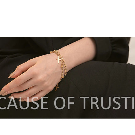 Yhpup Stainless Steel Cross Layered Bracelet for Women Charm Metal 14 K Plated Trendy Golden Wrist Unique Design Jewelry брелок