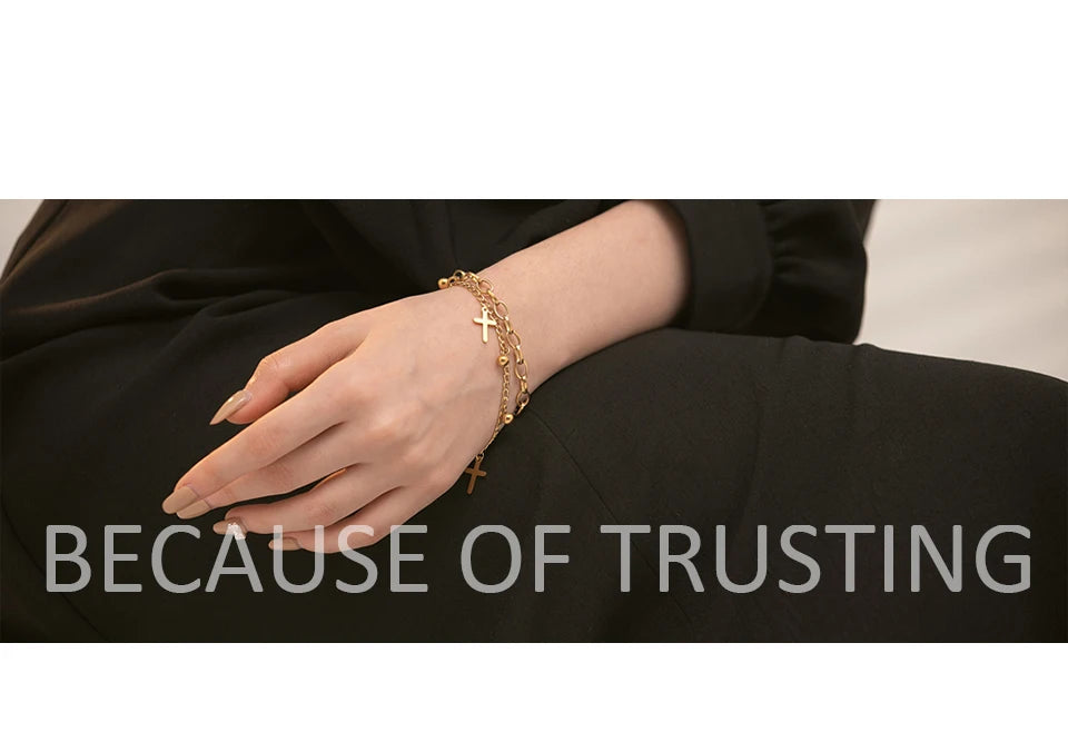 Yhpup Stainless Steel Cross Layered Bracelet for Women Charm Metal 14 K Plated Trendy Golden Wrist Unique Design Jewelry брелок