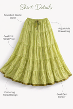 Blackfever Women’s Tiered Maxi Skirt with Gold Foil Print