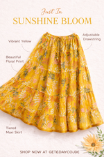 Blackfever Sunshine Yellow Floral Tiered Cotton Skirt – Free Size