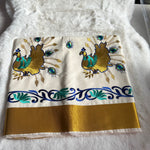 Kerala Cotton  Onam Saree with Golden Peacock Embroidery & Kasavu Border – Traditional Festive Wear S110