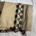 Kerala Cotton Saree with Burgundy Border & Floral Motifs – Traditional Onam Special S112