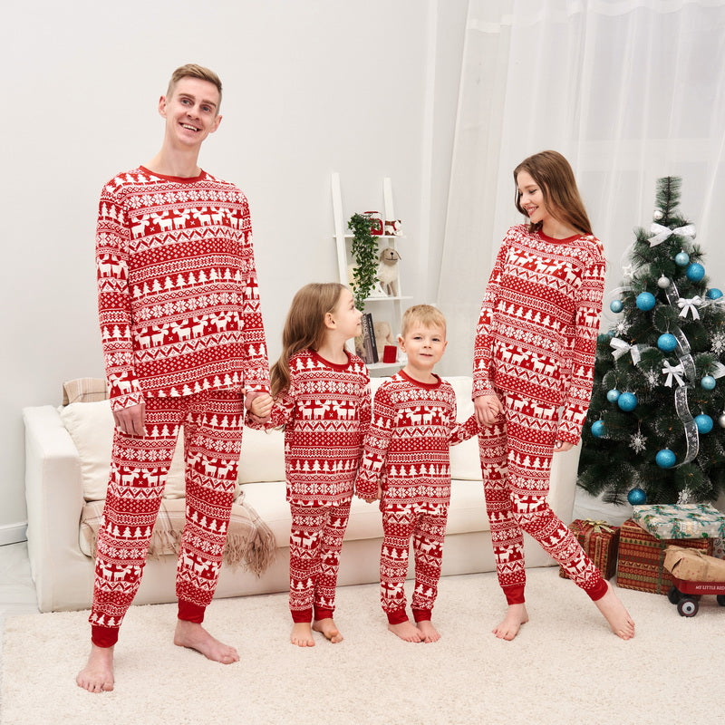 Family Christmas Pajamas 2024 Elk Print Matching Outfits Mother Daughter Look Pijama Children Pajama Set Winter Loungewear Pjs
