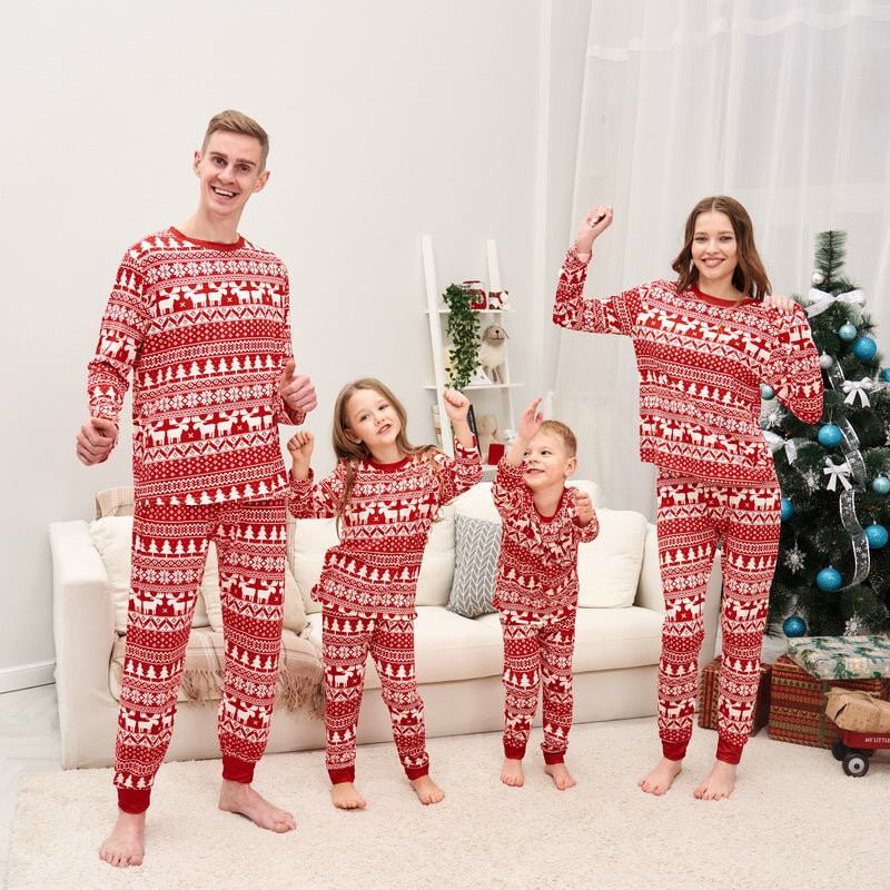 Family Christmas Pajamas 2024 Elk Print Matching Outfits Mother Daughter Look Pijama Children Pajama Set Winter Loungewear Pjs