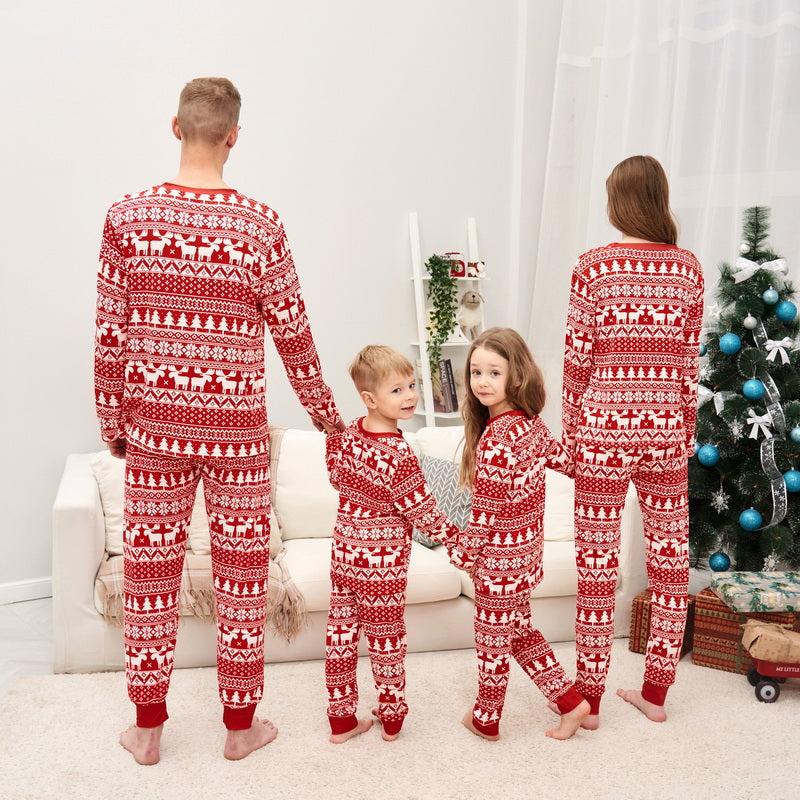 Family Christmas Pajamas 2024 Elk Print Matching Outfits Mother Daughter Look Pijama Children Pajama Set Winter Loungewear Pjs