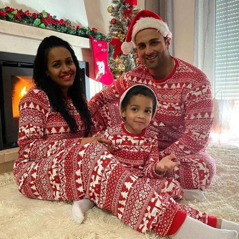 Family Christmas Pajamas 2024 Elk Print Matching Outfits Mother Daughter Look Pijama Children Pajama Set Winter Loungewear Pjs