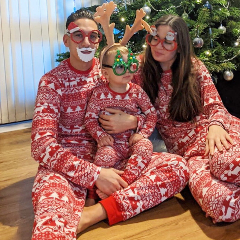 Family Christmas Pajamas 2024 Elk Print Matching Outfits Mother Daughter Look Pijama Children Pajama Set Winter Loungewear Pjs