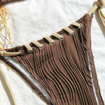 2025 Halter Wrinkled Weave Bikini Women Swimwear Female Swimsuit Two Pieces Bikini Set Brazilian Bathing Suit Swim Beach Wear