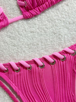 2025 Halter Wrinkled Weave Bikini Women Swimwear Female Swimsuit Two Pieces Bikini Set Brazilian Bathing Suit Swim Beach Wear