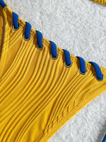 2025 Halter Wrinkled Weave Bikini Women Swimwear Female Swimsuit Two Pieces Bikini Set Brazilian Bathing Suit Swim Beach Wear