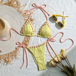 2025 Halter Wrinkled Weave Bikini Women Swimwear Female Swimsuit Two Pieces Bikini Set Brazilian Bathing Suit Swim Beach Wear