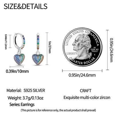 Genuine 925 Sterling Silver Love Feather Earrings Fit Original Charms Hoop  For Women girls Stud Earring Fine Jewelry Gifts