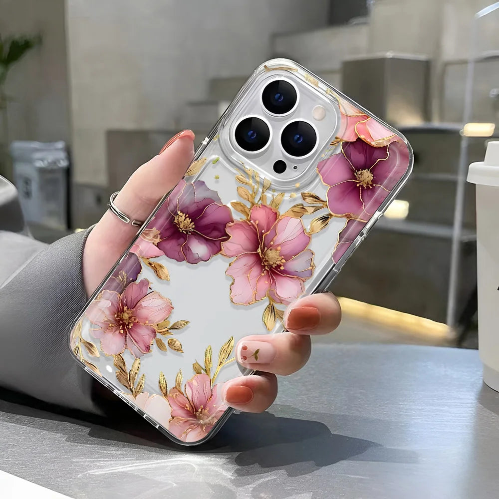 Transparent Cover Phone Case For iPhone 16 15 Pro Max 14 13 12 11 XS X XR 7 8 Plus SE2 Feshon Flowers Pattern