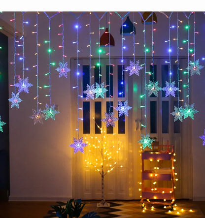 3.5M Christmas Lights LED Fairy String Lights Snowflake Curtain Garland Waterproof For Holiday Party Xmas Decoration 2024