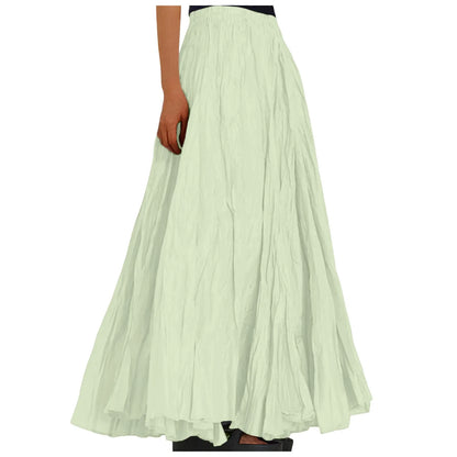 Women's Fashion Skirt Casual High Waist Ruched Soild Color Vintage Loose Beach Holiday Big Swing Wrap Hip Versatile Long Skirt
