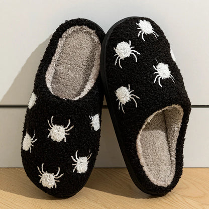 Women Halloween Fashion Cute Little Spider Winter Slippers Indoor Warm Comfort Soft Sole Non Slip Leisure Bedroom Plush Shoes