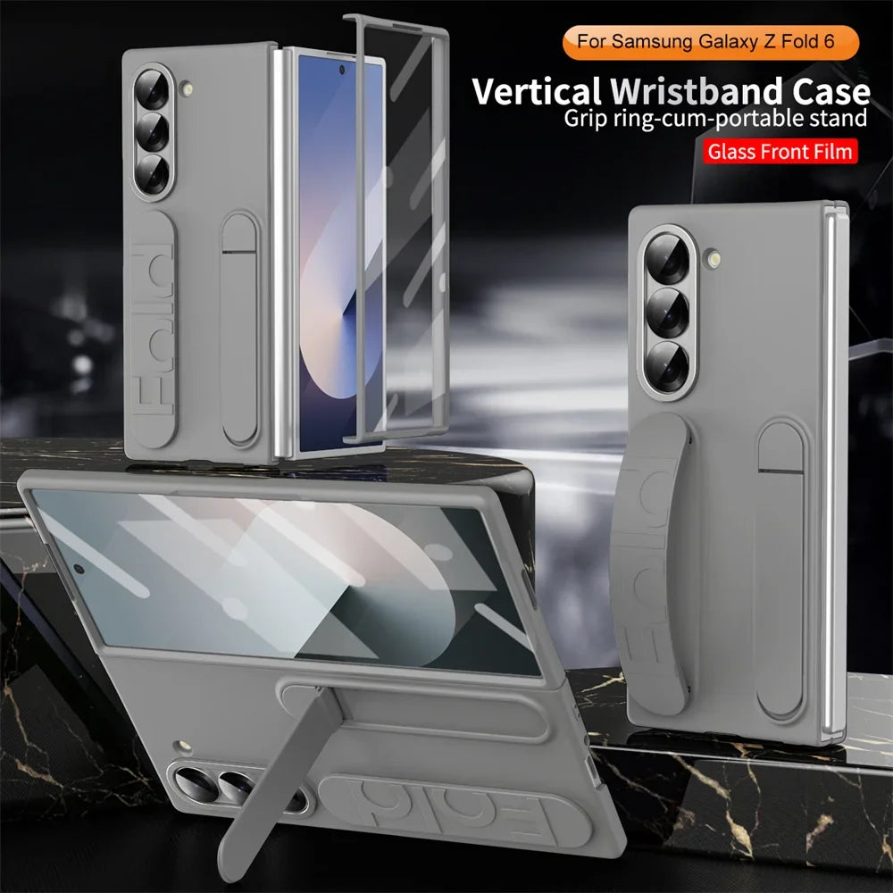 Luxury Wristband Invisible Bracket Case for Samsung Galaxy Z Fold 6 5 4 3 7 fold6 Hand Wrist Strap Folding Stand Silicone Cover