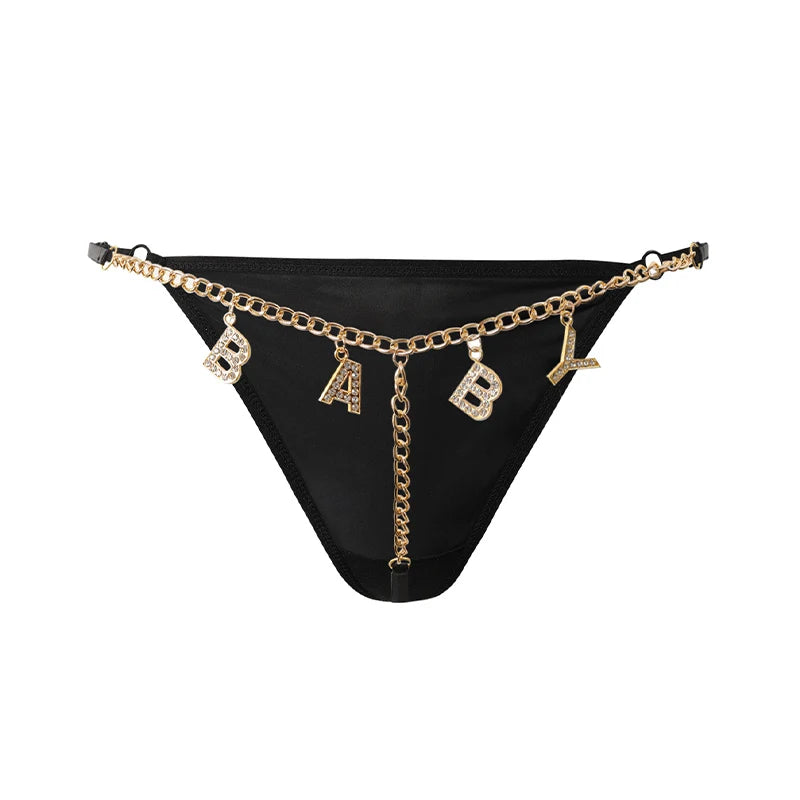 Flash Diamond Letter Pendant Design Thongs Low Waist Intimates Panties Women's Sexy Underpants Transparent Erotic Underwear