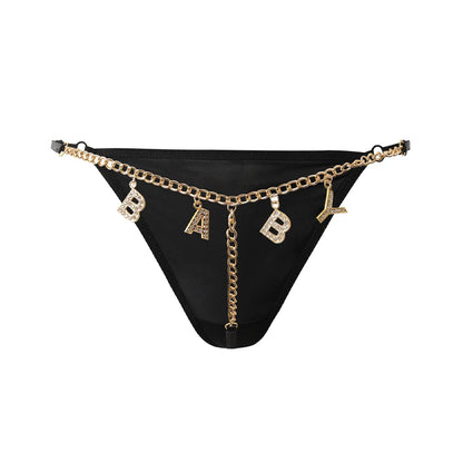 Flash Diamond Letter Pendant Design Thongs Low Waist Intimates Panties Women's Sexy Underpants Transparent Erotic Underwear