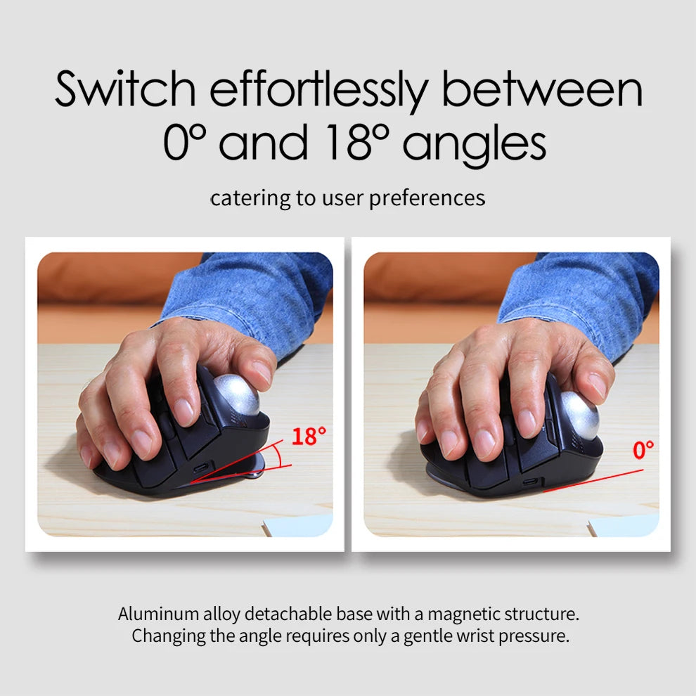 Wireless Bluetooth Trackball Mouse 2.4G RGB Ergonomic Rechargeable Rollerball Mice 3 Device Connection Thumb Control for PC iPad