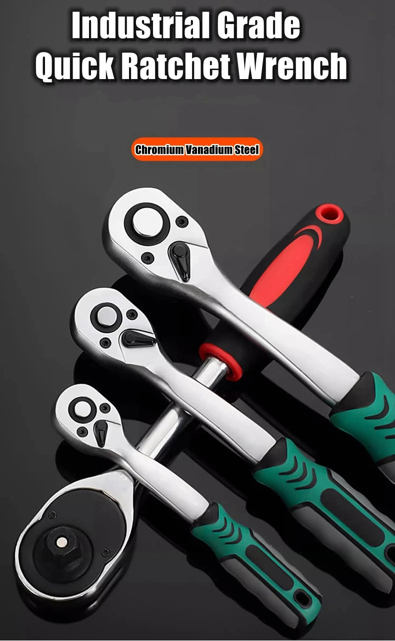24/72 Tooth Quick Ratchet Wrench 1/2 1/4 3/8 3 Size Flying Wrenches Two-way Socket Wrench Repair Tools for for Vehicle Bicycle