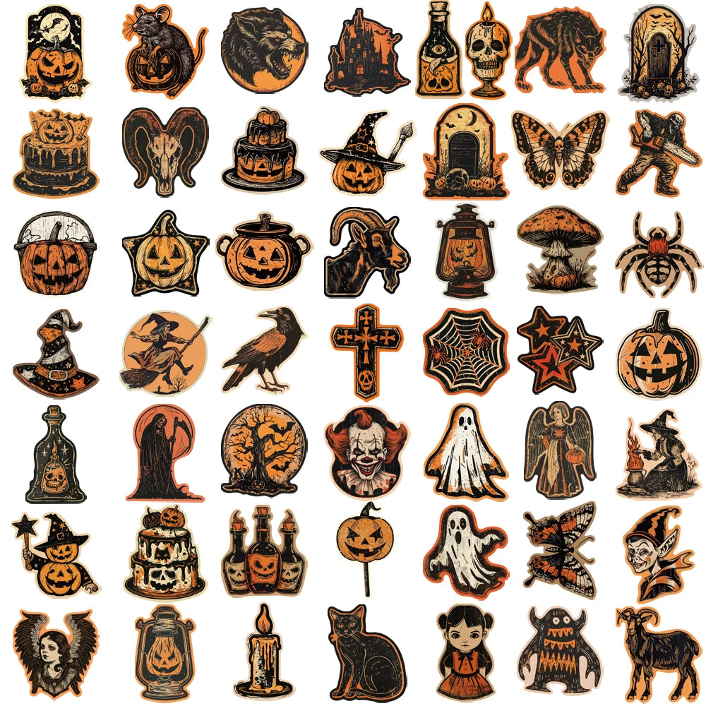 50/100PCS Retro Halloween Stickers Terrifying Pumpkin Luggage Phone Graffiti Laptop Wall Scrapbook Motorcycle DIY Kids Gifts